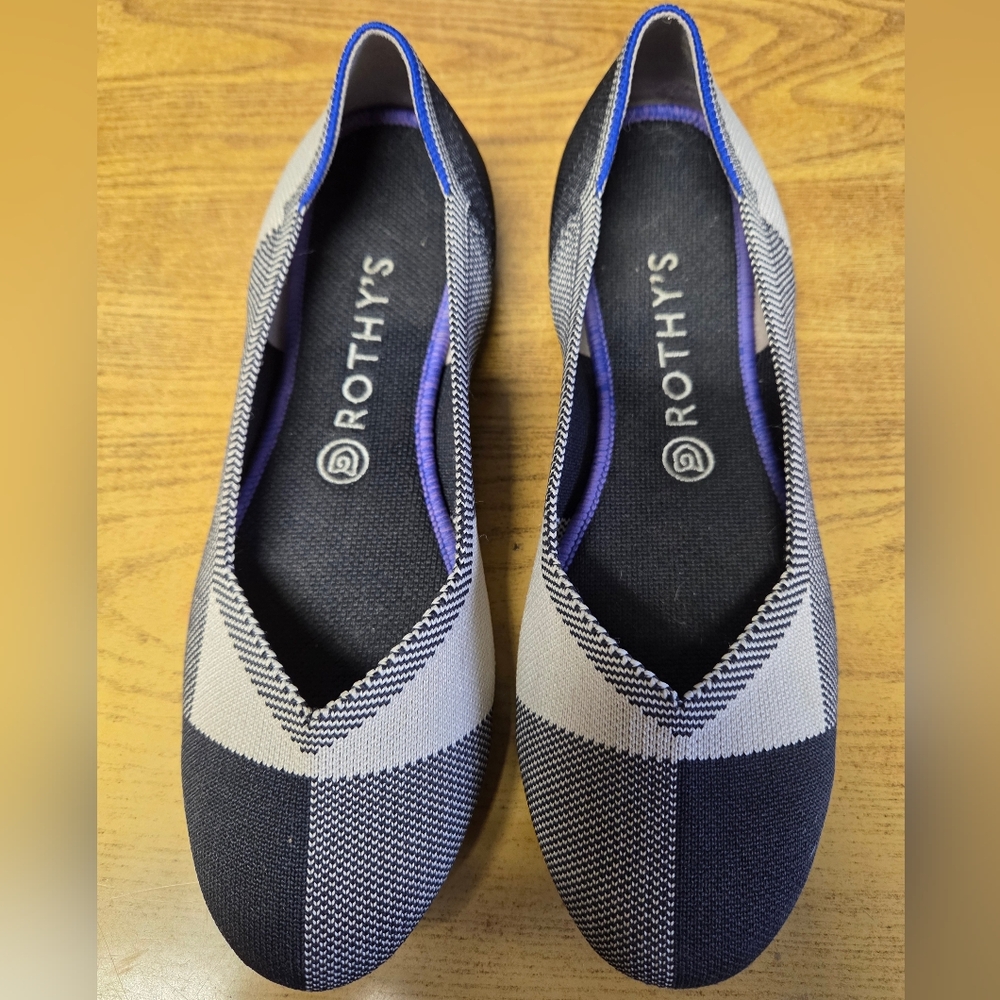 Rothy's Black and Cream Plaid Flats